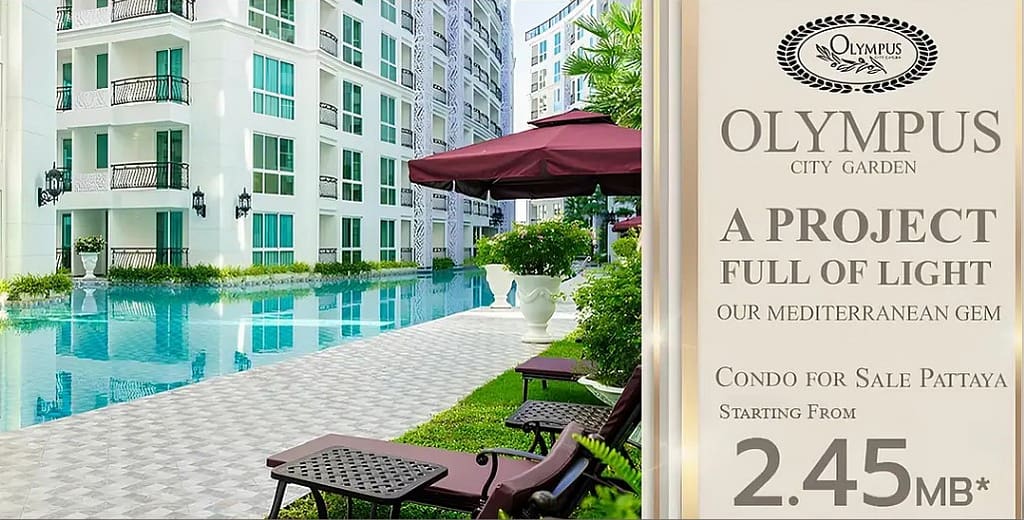 Swimming pool and relaxation area at Olympus City Garden condo in Pattaya